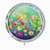 Spring Flower Seasonal Nature Custom HOT Sales Stainless Steel Round Pill Box Medicine Vitamin Organizer Holder Decorative Box