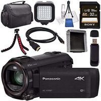 Panasonic HC-VX981 HC-VX981K 4K Ultra HD Camcorder + Sony 32GB SDHC Card + Lens Cleaning Kit + Flexible Tripod + Carrying Case + Memory Card Wallet + Card Reader + Mini HDMI Cable + LED Light Bundle