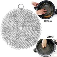 JUN-L Chainmail Scrubber 7x7 inch Round 304 Stainless Steel Cast Iron Cleaner, Durable Anti-Rust Scrubber for Pots, Skillets, Griddle Pans, BBQ Grills and More, with Hanging Ring