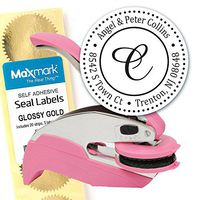 Custom Monogram Address Embosser - Personalized Round Seal with 50 Gold Seal Labels - Style EM025