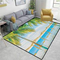 Landscape Floral Area Rug Mat Pad, Exotic Beach with Pool Nature with Soft Sun Rays Fantastic Holiday Theme Print, Durable Rugs - Living, Dinning, Office, Rooms & Bedrrom, Hallway Carpet(2.5'x 9')