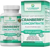 Premium Cranberry Concentrate Pills by PurePremium (Non-GMO & Gluten Free). Triple Strength Cranberry Capsules Equals 12600mg of Cranberries. Plus, Vitamins C & E for Enhanced Absorption.