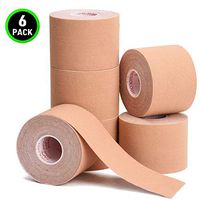 TOBWOLF 6PCS Kinesiology Tape, 2"x5.5yd / 5cmx5m Elastic Cotton Physio Tape, Breathable Therapeutic Sports Tape Pain Relief & Muscle Support for Neck, Back, Shoulder, Knee, Joint - Tan