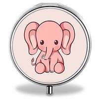 Compact 3 Compartment Medicine Case, IMLONE Customized Pink Elephant Pill Organizer Metal Pill Box Pill Container for Purse, Travelling and Daily Needs
