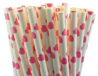 Pink Heart Vintage Paper Drinking Straws 25 ct. - Twilight Parties