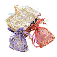 ARRICRAFT 100pcs Gold Stamping Organza Drawstring Pouches Candy Jewelry Party Wedding Christmas Favor Present Bags 12x10cm