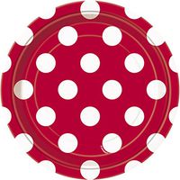 Unique Industries, Polka Dot Cake Paper Plates, 8 Pieces - Red