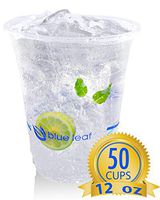 Eco Friendly Compostable Cold Cups | Clear Plastic Cups - Plant Based PLA Cups | Blue Leaf Eco Products (12 oz)