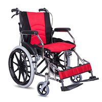 Wheelchair Foldable Four Brake Solid Tires Disabled Elderly Hand Push Wheelchair Detachable Cushion (Color : Red)