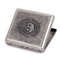 Silver Grey Brass Metal Cigarette Case Holder Holds 20 Cigarettes (Silver Tai Chi)