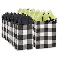 Christmas Holiday Gift Bag Assortment (Black and White Buffalo Plaid, Tissue Paper Not Included)