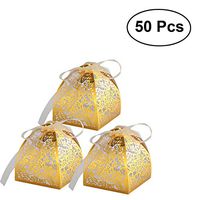 ROSENICE Wedding Favor Boxes Craft Paper for Gifts Candy with Ribbons 50 Pcs（Golden）