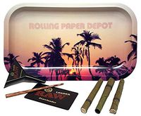 Bundle - 5 Items - Rolling Paper Depot Rolling Tray (Retro Palms), RAW Lean Loader Cone Filler and King Palms Slim Cones (3 Cones)