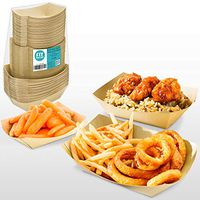 [150 Pack] 1lb 2lb 3lb Kraft Brown Paper Food Trays - Disposable Grease Resistant Serving Plate, Paperboard Boat Basket for Parties Fairs Picnic Carnival Holds Tacos Nachos Fries Hot Corndog, 50 each