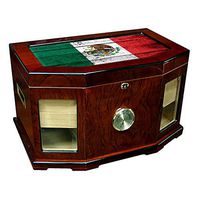 Large Premium Desktop Humidor - Glass Top - Flag of Mexico (Mexican) - Wood Design - 300 Cigar Capacity - Cedar Lined with Two humidifiers & Large Front Mounted Hygrometer.