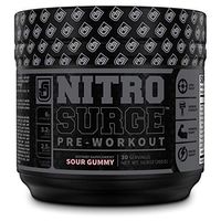 NITROSURGE Black Pre Workout Supplement - Nootropic Energy Booster Powder w/Dynamine & TeaCrine - PreWorkout Nitric Oxide Booster - 30 Servings, Sour Gummy
