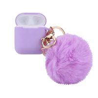 Compatible with Airpods Case, FunDiscount Silicone Case Cover with Cute Faux Fur Ball Pom Pom Keychain Strap Accessories Kit Compatible with Apple Airpods 2 &1 Air Pods Protective Skin (Purple)