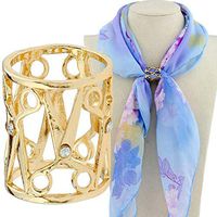 Rhinestone Hollow Out Tube Scissor Shape Scarf Shawl Fasten Holder Ring Popular Fashion Novelty Creation Beauty Party Brooch Girl Jewerly Style | Color - Gold