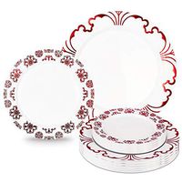 60 Pieces Disposable Plastic Plates Set, Premium Plates for Parties with Real China Design, Red Plates Set – 30 x10.25 Inch Dinner and 30 x7.5 Inch Salad Hard Plates Combo (Warm Red)