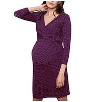 Haxikocty Women Maternity Dress Long Sleeve Print Floral V-Neck Pregnant Nusring A-line Dress Red