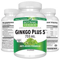 Botanic Choice Ginkgo Plus 5 - Daily Supplement for Improved Brain Function - Promotes Memory Retention Focus Mental Alertness and Promotes Blood Circulation 755 mg 120 Pcs