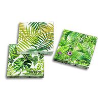 WHW Whole House Worlds The Palm Leaf Napkins, 3 Packs of 20, 2 Ply Paper, Luncheon Size 6 3/4 x 6 3/4 Inches, 3 Vibrant Patterns: Palms and Leaves, Palm Fronds and Green Leaf and Purple Blossoms