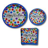 Happy Birthday Confetti Party Paper Plates and Napkins Party Supplies Bundle - Tableware Set Includes Happy Birthday Dinner Plates - Dessert Plates and Napkins