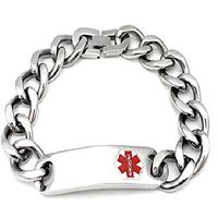 Medical Alert 316L Stainless Steel Large Link Men's Bracelet, Engravable ID Tag, 8.5"