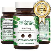 Natural Nutra Premium Vitamin B6 (Pyridoxine Hydrochloride), Vegan and Gluten Free, Supports Heart, Skin, Immune and Brain Health, Recyclable Glass Bottles, 50 Tablets