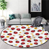 RUGSMAT Ladybugs Non-Slip Area Rug Pad Round,Spring Blooms Sunny Day Baby Room Decor Round Carpets Round-51