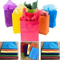 Adorox 12 Assorted (13" h x 10" w x 4 1/2" d) + 24 Tissue (20" x 26"). Bright Neon Colored Party Present Paper Gift Bags Birthday Wedding All Occasion