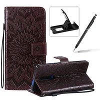 Wallet Case for OnePlus 7 Pro,Strap Flip Case for OnePlus 7 Pro,Herzzer Retro Elegant [Brown Mandala Flower Pattern] Stand Magnetic Leather Case with Soft TPU