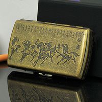 MODEBESO(TM) Chinese Classical A Portrait of Eight Breed Bronze Copper Metal Cigarette Case Holder China Holds 12 Cigarette