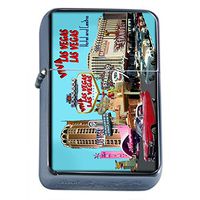 Vintage Las Vegas Strip Flip Top Oil Lighter S12 Smoking Cigarette Smoker Includes Silver Case