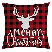 Indexshop Christmas Pillow Covers Decorative, Red Black Winter Festival Throw Pillow Cases Cushion Covers, Farmhouse Home Decor Xmas Pillowcase Faux Linen Cushion Case Sofa (D)