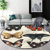 RUGSMAT Retro Non-Slip Area Rug Pad Round,Colorful Various Butterflies Non-Skid Bath Mat Living Room/Bedroom Carpet Round-71