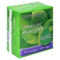 Seventh Generation Maxi Pads, Overnight, with Wings, 14 pads (Pack of 6)