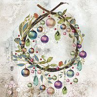 Christmas Crystal Baubles Wreath Paper Cocktail Napkins 40pcs 10"x10"