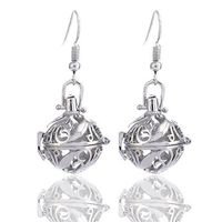 GIONO Carved Leaf Openable Cage Aromatherapy Essential Oil Diffuser Locket Lava Stone Earring Set