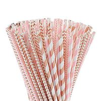 ALINK Biodegradable Rose Gold Pink Paper Straws, 100 Straws for Juice, Cocktail, Smoothies, Party Supplies, Birthday, Wedding, Bridal/Baby Shower Decorations and Holiday Celebrations