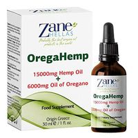 Zane Hellas OregaHemp. 15000mg Hemp Oil, 6000mg of Essential Oregano Oil. Unique Maximum Strength Formula. Pain Relief, Anxiety Relief, Stress Relief. Better Sleep and Mood Boost. 1f.oz-30ml