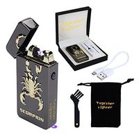 USB Rechargeable Flameless Electronic Dual Pulse Arc Cigarette Lighter Belief-Windproof Arc Lighter Cross(Black Scorpion)