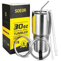 Stainless Steel Tumbler With Spill Proof straw Lid,6-Piece Set, Double Wall Vacuum Insulated Travel Mug 30 oz Keeps Drinks Hot or Cold for Days, Fits Car Cup Holders,Coffee Mug