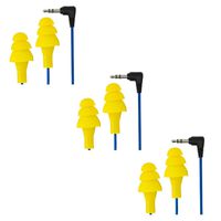 Plugfones Basic Earplug Headphones Blue Cable/Yellow Plugs (3 Pack)