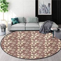 RUGSMAT Floral Round Area Rug Ultra Comfy Thick,Shabby Chic Blossoms Over Abstract Pastel Striped Artful Background for Home Decor Bedroom Kitchen Etc,Round-59 Inch Cream Pale Pink Warm Taupe