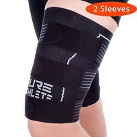 Pure Athlete Thigh Compression Sleeve – Adjustable Straps Quad Wrap Support Brace, Hamstring Upper Leg (2 Sleeves - Black, Large)
