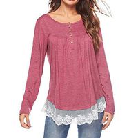 Tops and Blouse Fashion Sales Women Autumn Casual Lace Patchwork Solid Blouse Tops T-Shirt 2XL Red Womans Short/Long Sleeve Shirts