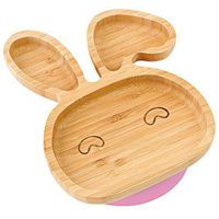 LYQZ Baby Food Supplement Plate Silicone Spoon Set Organic Bamboo Belt Silicone Sucker Children Bowl Cute Rabbit