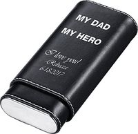 Personalized My Dad, My Hero Black Leather 3-Cigar Case with Free Laser Engraving