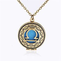 Zodiac Sign Libra Pendant Necklace for Aromatherapy Essential Oil Fragrance Diffuser Pendant Locket Jewelry Chain Copper Perfume Necklace with 5 Refill Pads